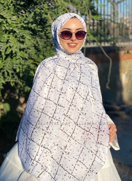 Zakiyah - Hvid Mønstred Bomuld Hijab
