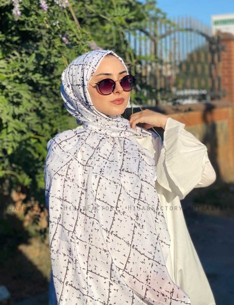 Zakiyah - Hvid Mønstred Bomuld Hijab