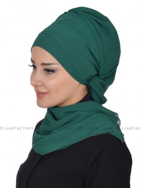 Zoe Mörkgrön Chiffon Turban Ayse Turban 322815-2